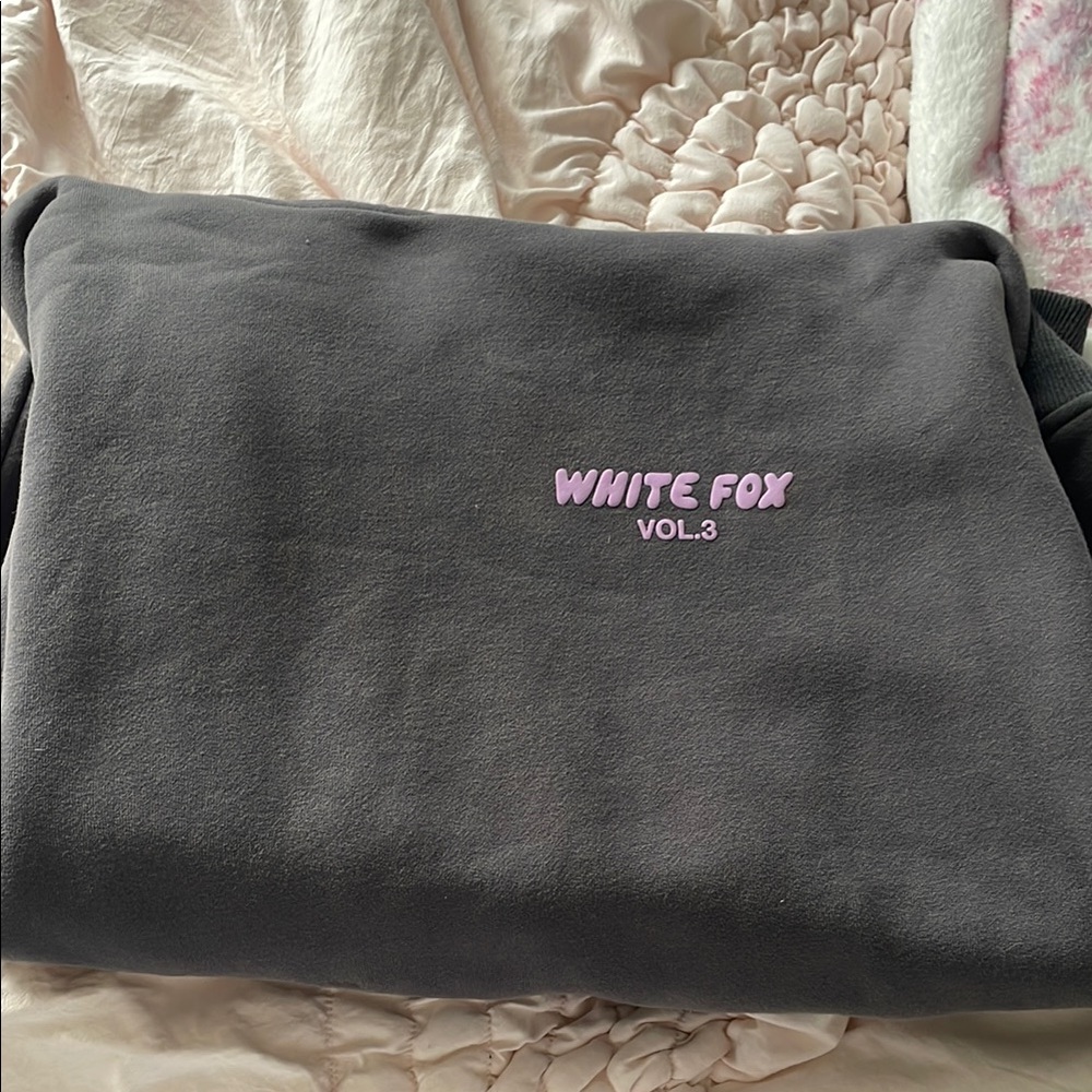 White Fox Boutique Gray Sweatshirt with Pink Embroidery